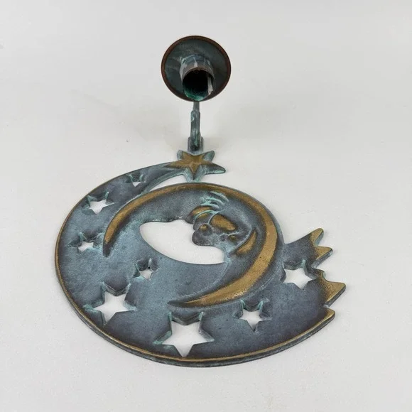 PartyLite Moon and Stars Wall Sconce Candle Holder Verdigris Patina Vintage 8.5" - Picture 4 of 8